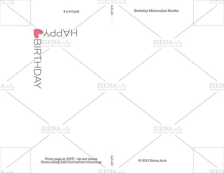 Instant Download Birthday Card Minimalist Border