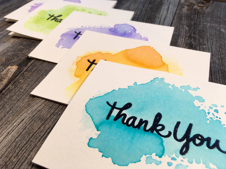 Handmade Thank You Card Assorted Set, Watercolor Splash Black