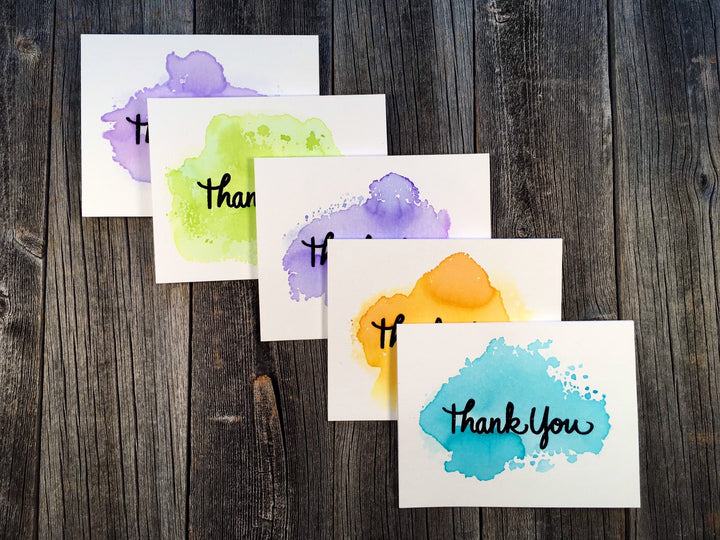 Handmade Thank You Card Assorted Set, Watercolor Splash Black