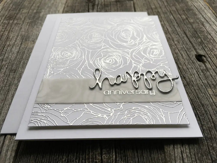 Handmade Anniversary Card Silver Embossed