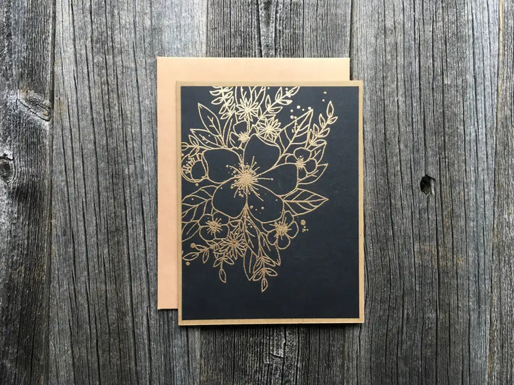 Handmade Any Occasion Card Gold Embossed Flowers