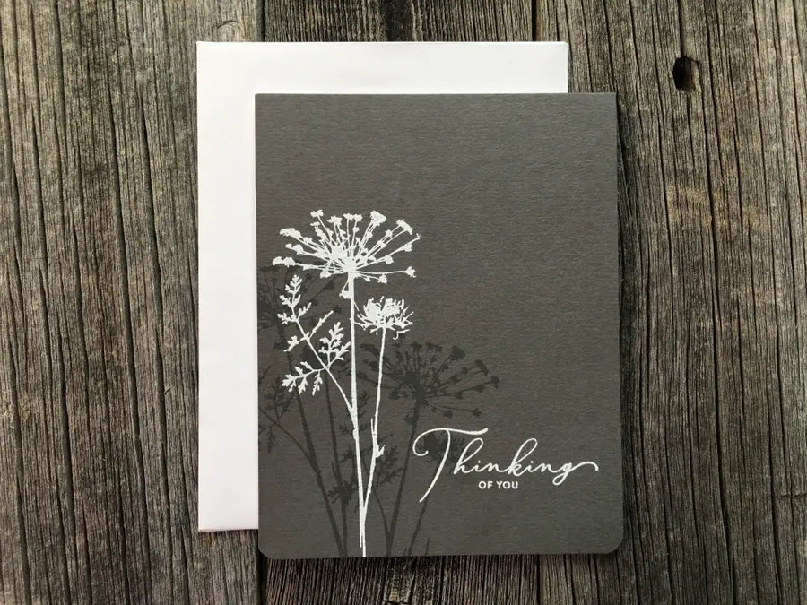 Handmade Thinking Of You Card Gray Botanical