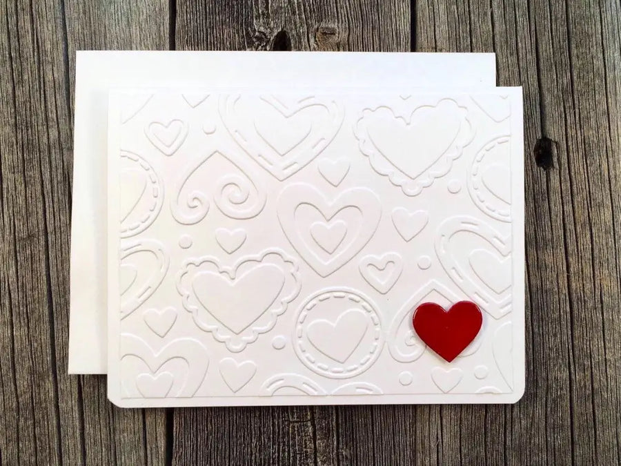Handmade Valentines Day Card Embossed Hearts