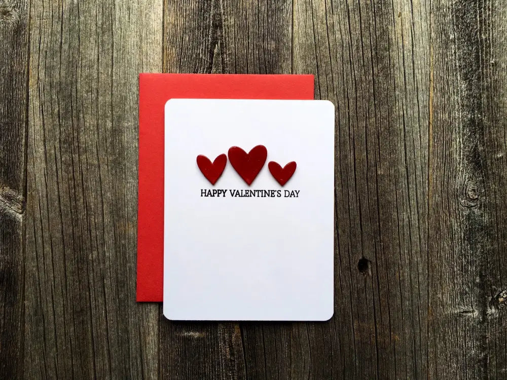 Handmade Valentines Day Card Heart Trio