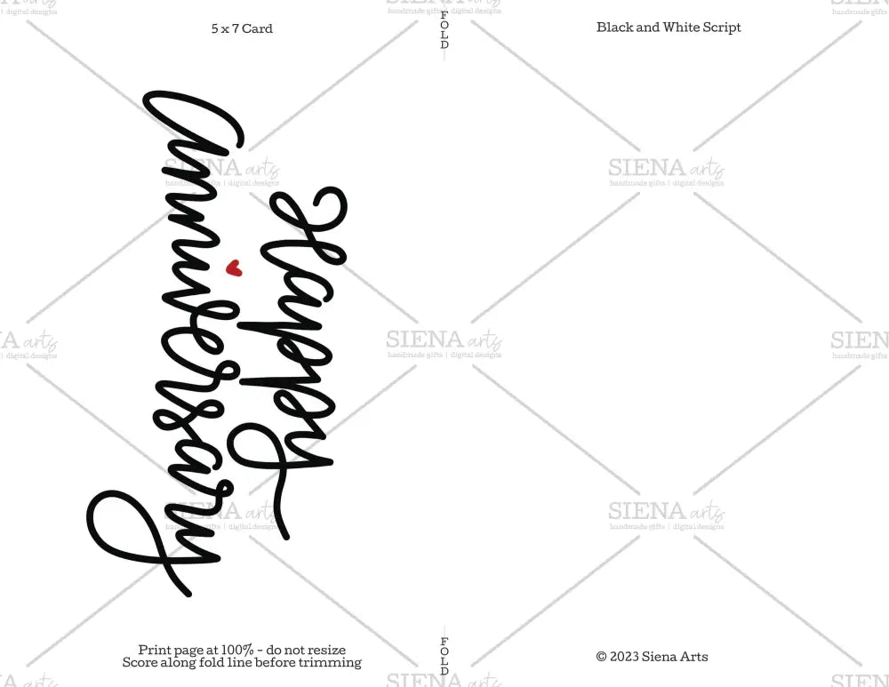 Instant Download Anniversary Card Black And White Script