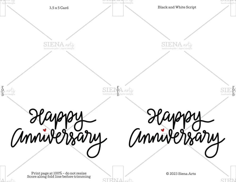 Instant Download Anniversary Card Black And White Script