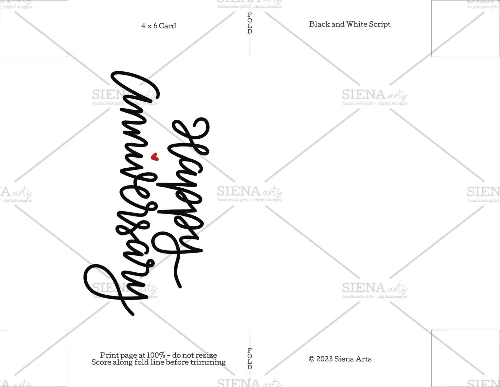 Instant Download Anniversary Card Black And White Script