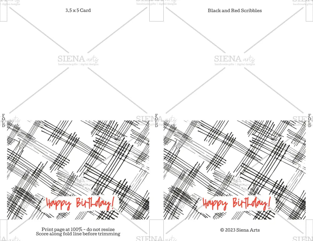 Instant Download Birthday Card Black And Red Scribbles