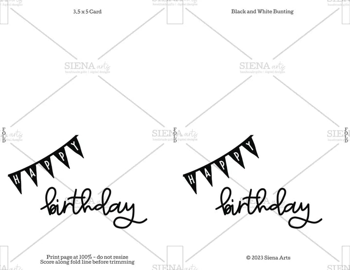 Instant Download Birthday Card Black And White Bunting