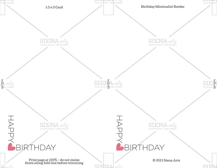 Instant Download Birthday Card Minimalist Border