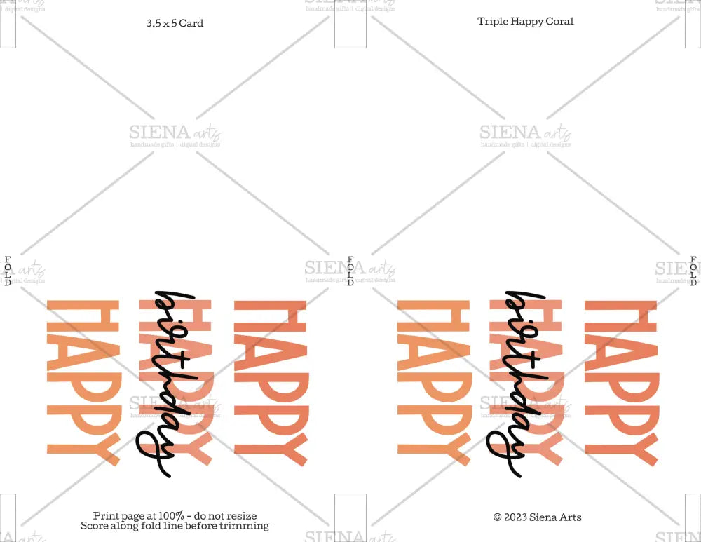 Instant Download Birthday Card Triple Happy Coral