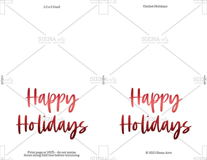 Instant Download Christmas Card Ombre Holidays