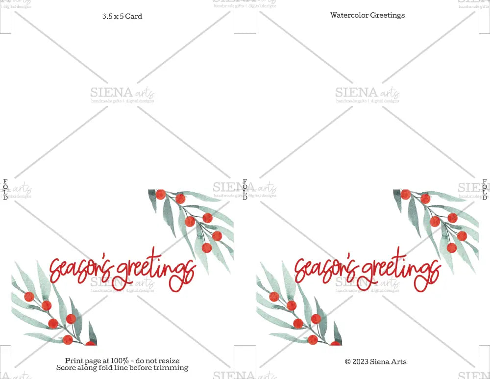 Instant Download Christmas Card Watercolor Greetings