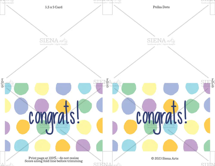Instant Download Congratulations Card Polka Dots