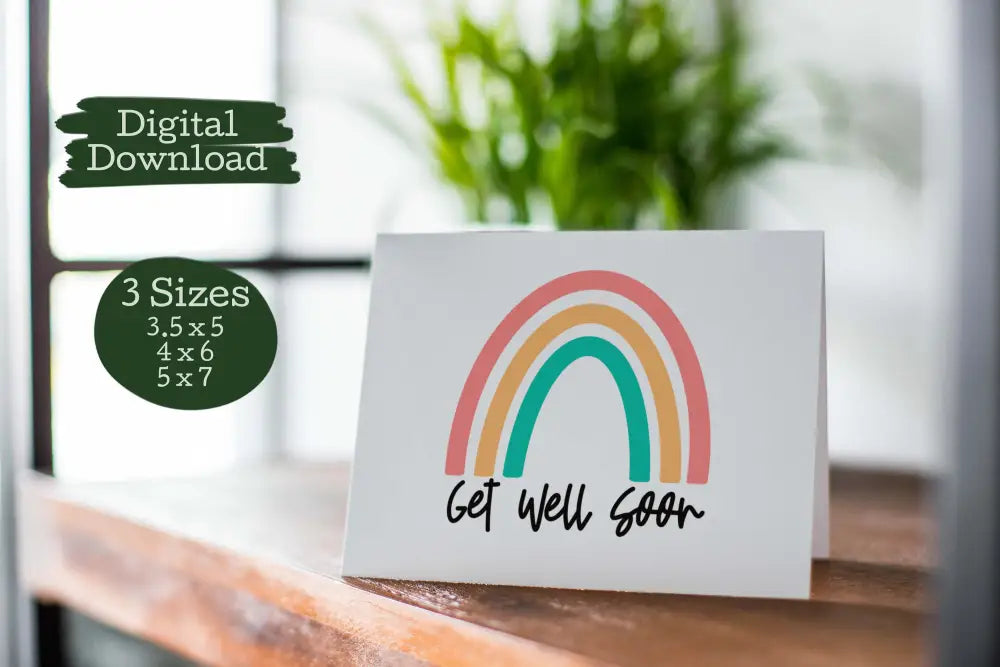 Instant Download Get Well Card Simple Rainbow