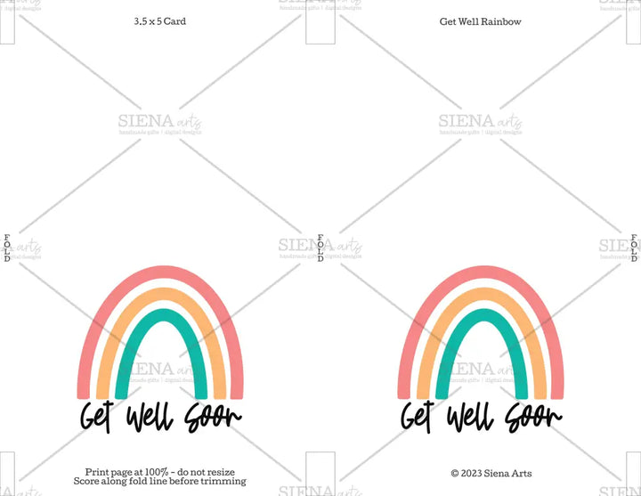 Instant Download Get Well Card Simple Rainbow