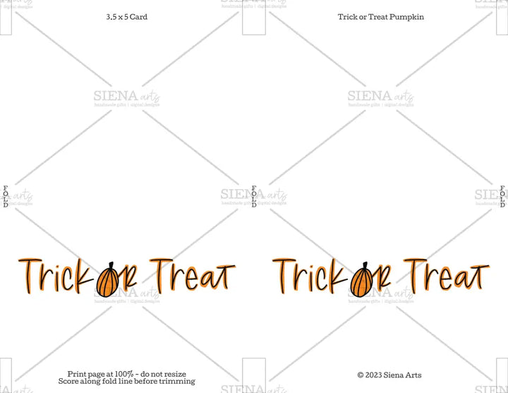 Instant Download Halloween Card Trick Or Treat Pumpkin