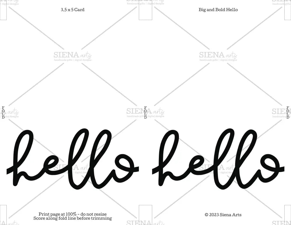 Instant Download Hello Card Big And Bold