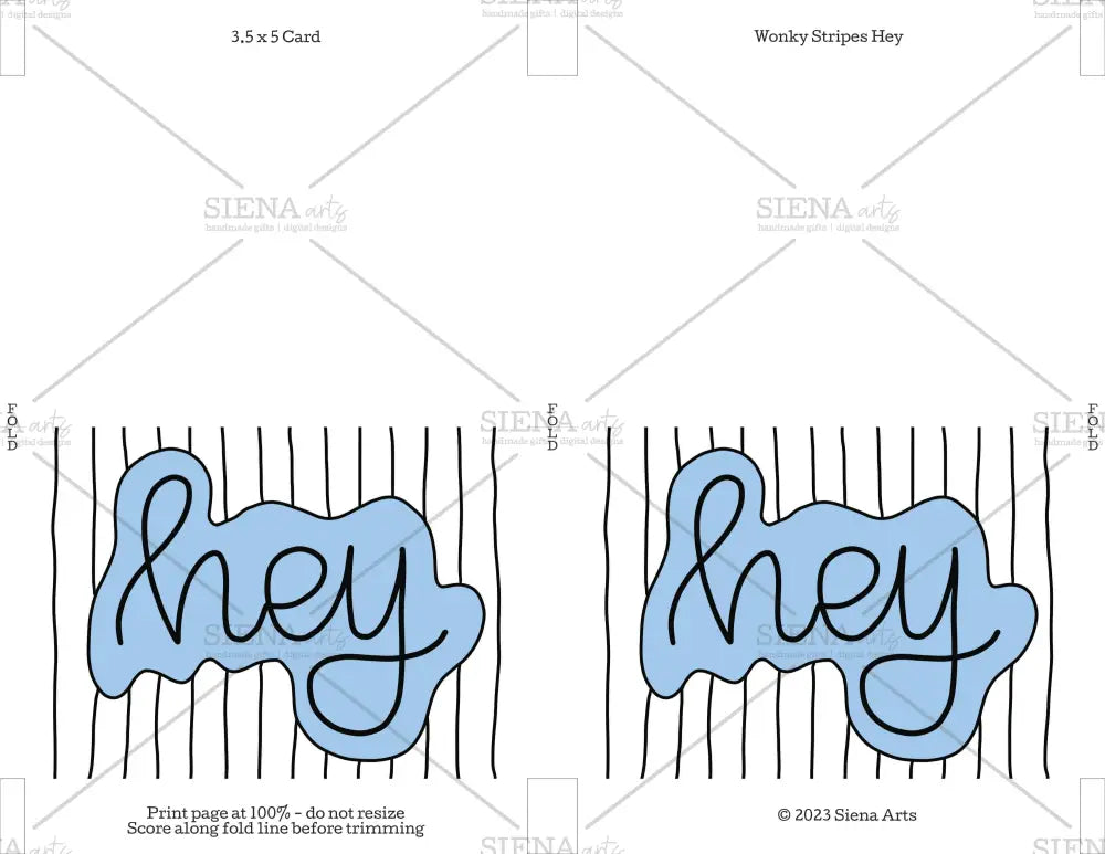 Instant Download Hello Card Wonky Stripes Hey