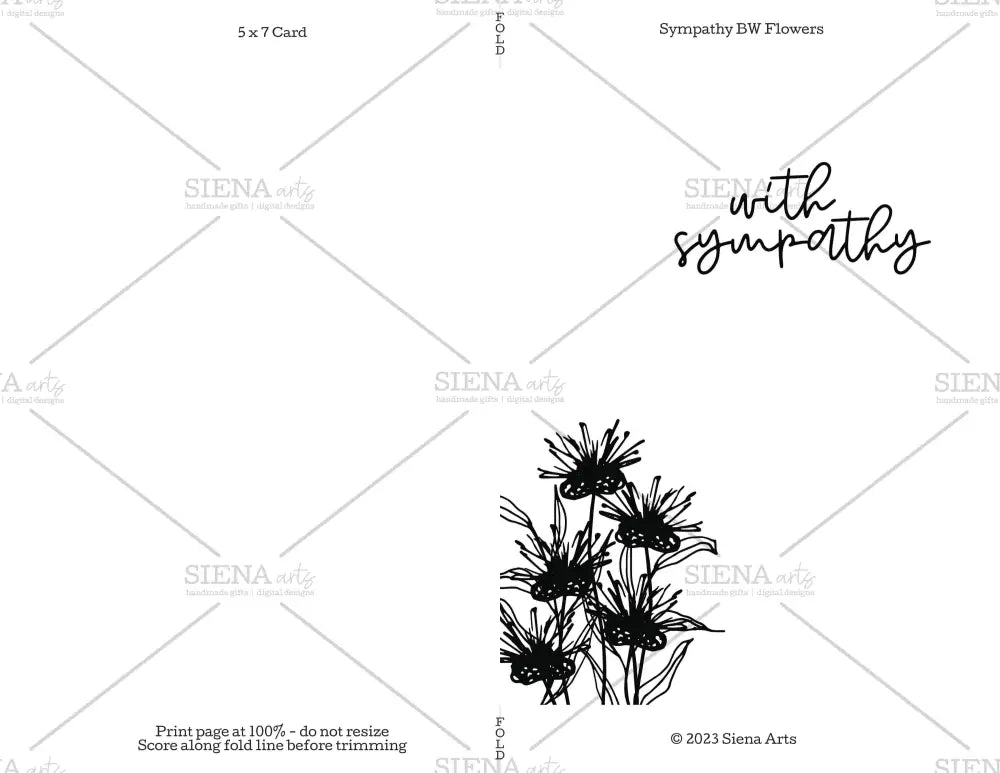 Instant Download Sympathy Card Black And White Flowers
