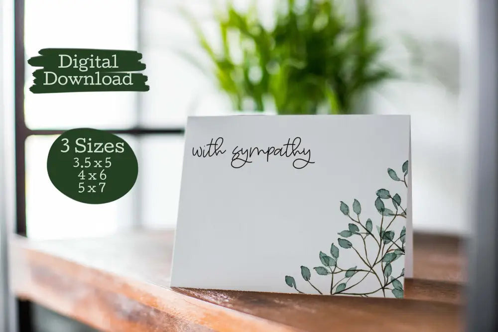 Instant Download Sympathy Card Watercolor Leaves