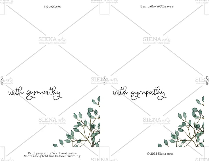 Instant Download Sympathy Card Watercolor Leaves