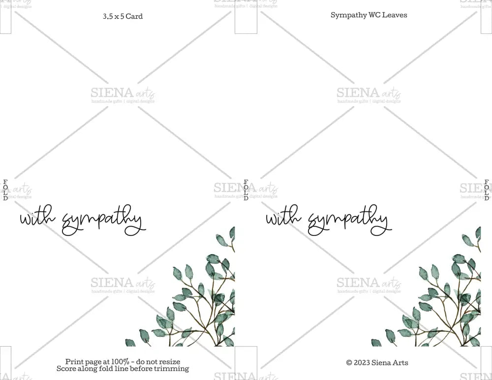 Instant Download Sympathy Card Watercolor Leaves