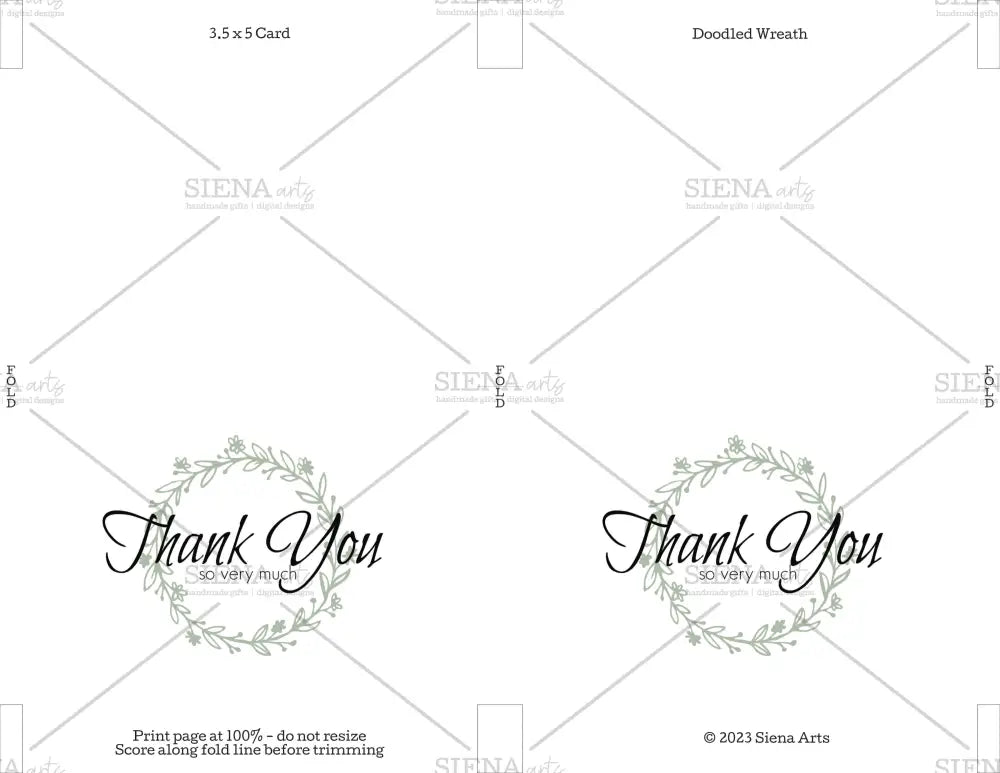 Instant Download Thank You Card Doodled Wreath