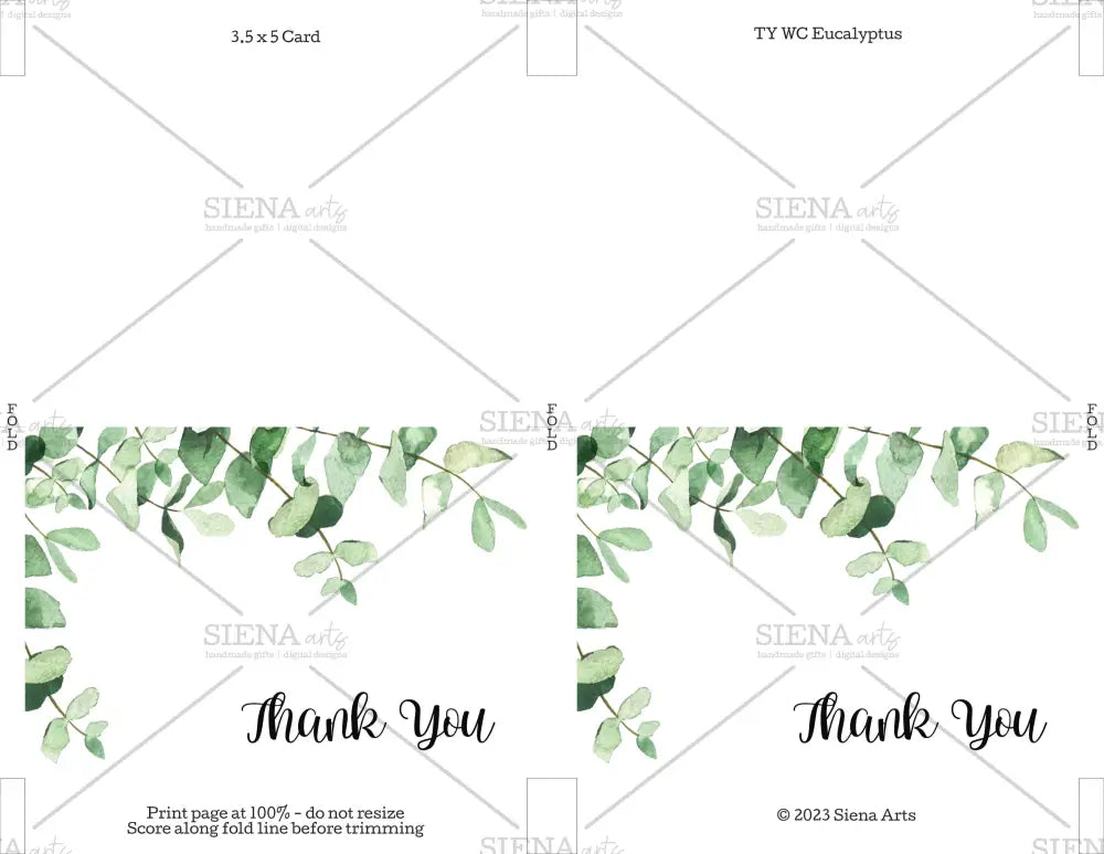 Instant Download Thank You Card Watercolor Eucalyptus