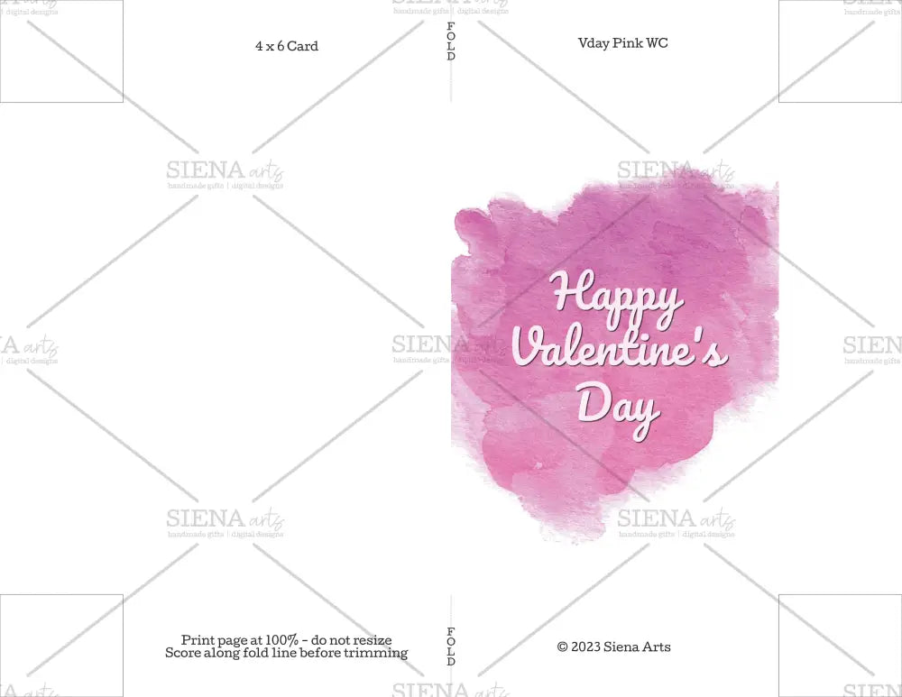 Instant Download Valentines Day Card Pink Watercolor