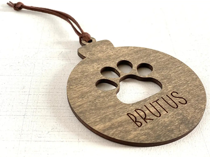 Personalized Wood And Leather Paw Print Ornament