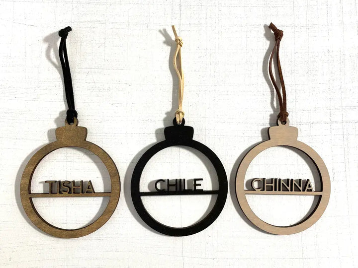 Personalized Wood And Leather Simple Name Ornament