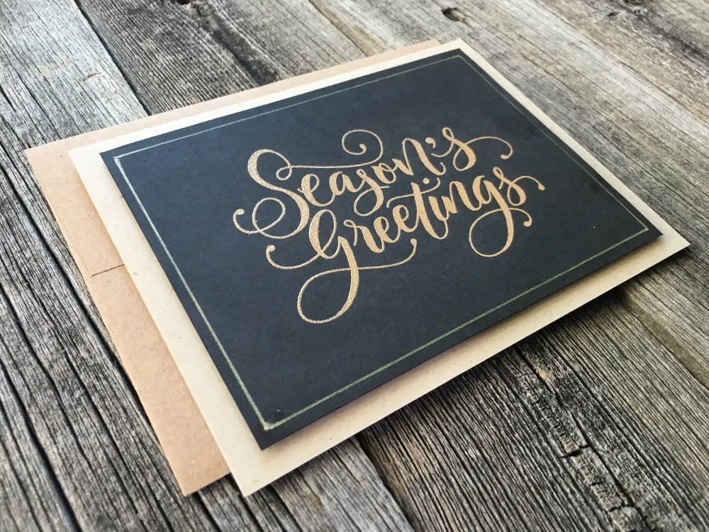 Set Of 5 Handmade Holiday Cards Black And Gold Greetings