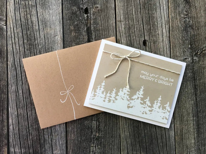 Set Of 5 Handmade Holiday Cards Frosty Pine Trees