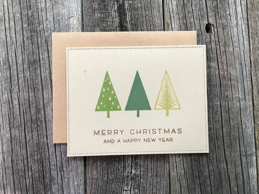 Set Of 5 Handmade Holiday Cards Geometric Trees