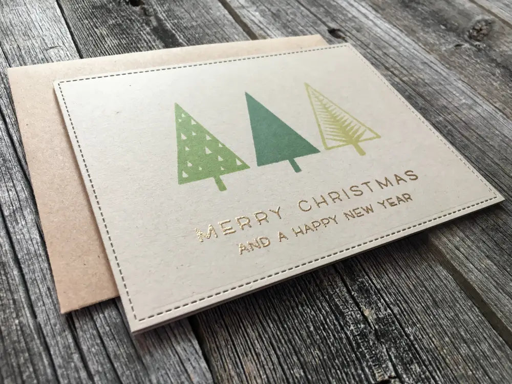 Set Of 5 Handmade Holiday Cards Geometric Trees