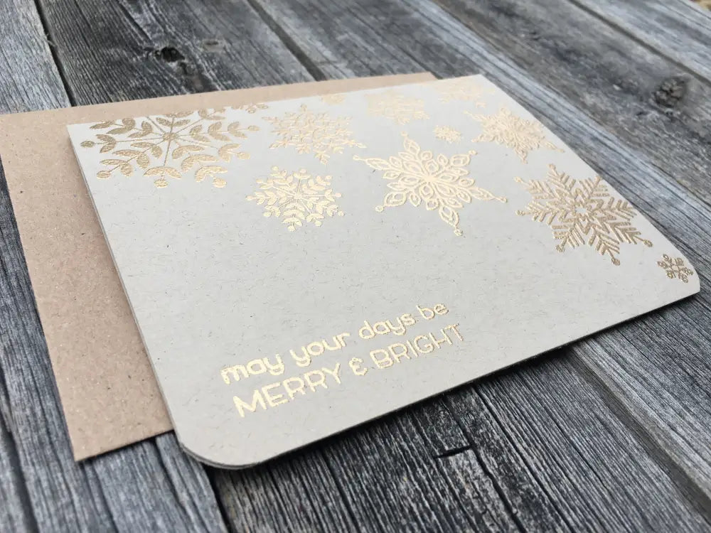 Set Of 5 Handmade Holiday Cards Gold Snowflakes