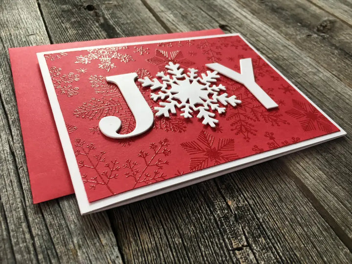Set Of 5 Handmade Holiday Cards Joy Snowflakes