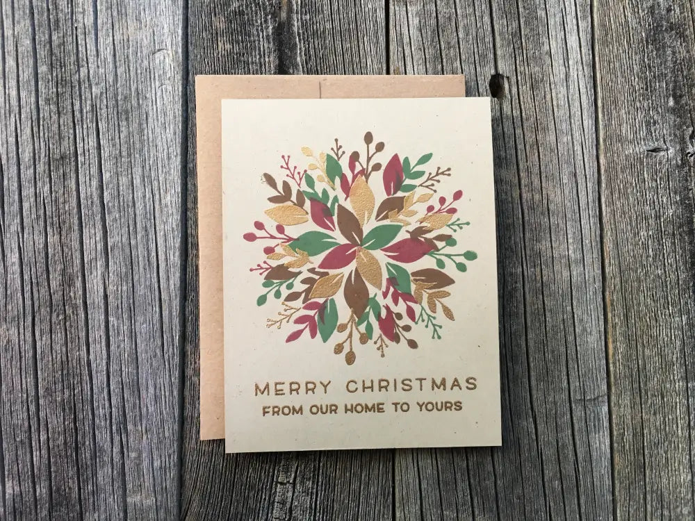 Set Of 5 Handmade Holiday Cards Rustic Wreath