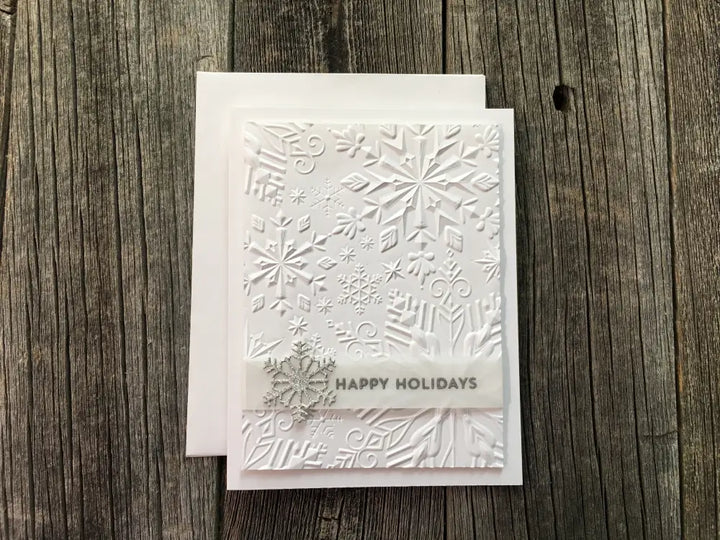 Set Of 5 Handmade Holiday Cards Textured Snowflakes