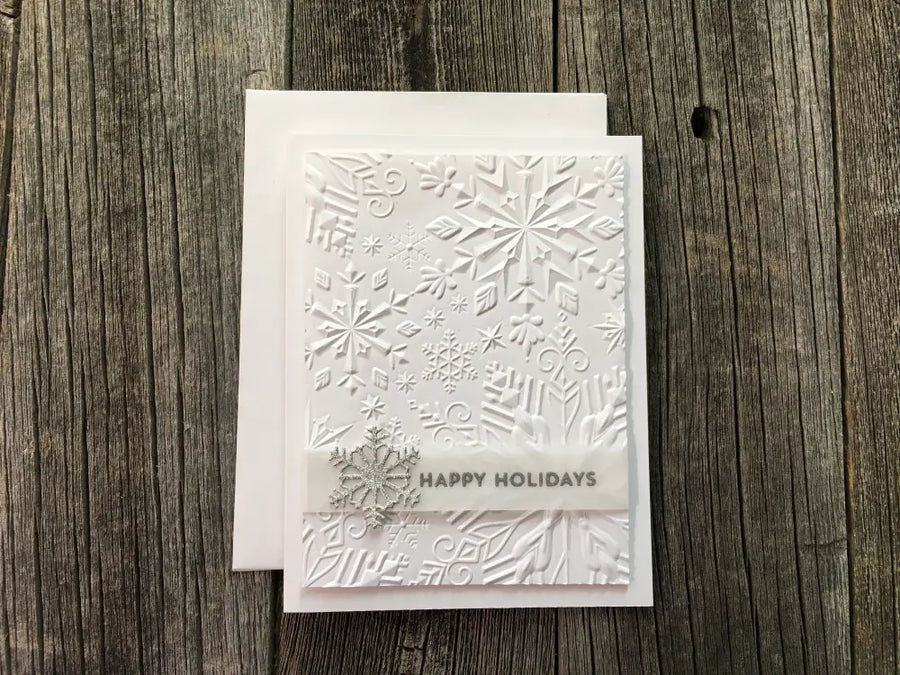Set Of 5 Handmade Holiday Cards Textured Snowflakes